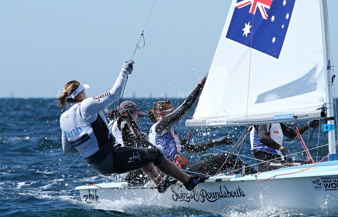 Perth 2011 ISAF Sailing World Championship. AUS Elise Rechichi and Belinda Stowell - 470 Women<br />
<br />
 ©  Alex McKinnon Photography http://www.alexmckinnonphotography.com